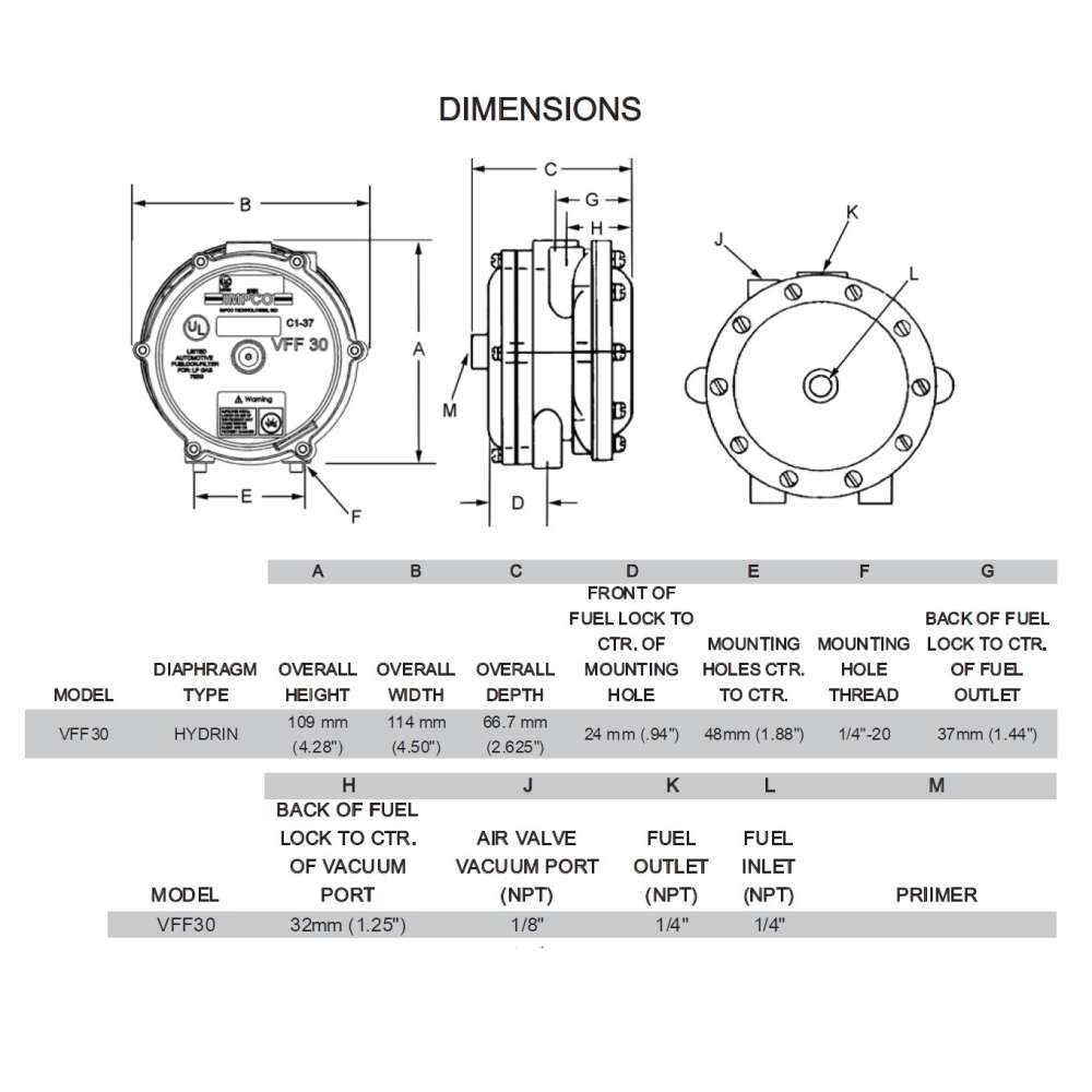 Filtro de combustible de vacío IMPCO modelo VFF30 / GLP Filtro de combustible de vacío IMPCO modelo VFF30 / GLP