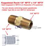 Koppelstuk Recht 1/4” NPT-Male x 1/4” NPT-Male tbv o.a. IMPCO en Gasafsluiter Valtek type 06