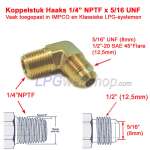 Pezzo di collegamento angolato 1/4” NPT-maschio x 5/16” UNF per tubi IMPCO e rame da 8 mm, tra gli altri