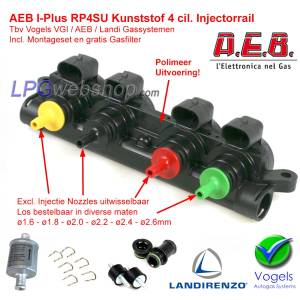 AEB LPG Injector Rail 4 cil. INJ RP4SU Polymer I-PLUS - VGI / LANDI + Mounting Kit