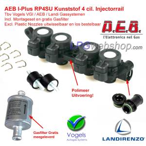 AEB LPG Injectorrail 4 cil. INJ RP4SU Kunststof I-PLUS - VGI / LANDI + Montageset