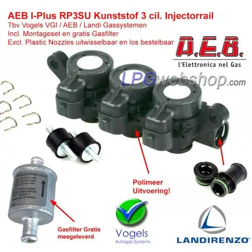 AEB LPG Injector Rail 3 cil. INJ RP3SU Polymer I-PLUS - VGI / LANDI + Mounting Kit