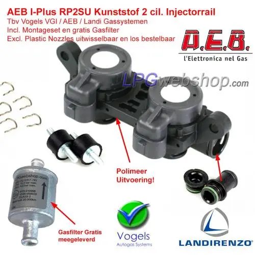 AEB LPG Injector Rail 2 cil. INJ RP2SU Polymer I-PLUS - VGI / LANDI + Mounting Kit
