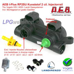 AEB LPG Injectorrail 2 cil. INJ RP2SU Kunststof I-PLUS - VGI / LANDI + Montageset