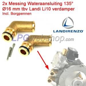 Messing Wasseranschluss 135° Ø16 mm für Landi Li10 Verdampfer Inkl. Sicherungsstifte und O-Ringe