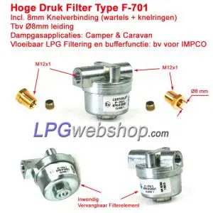 LPG Filter F-701 High Pressure Filter with 8mm Connections + Unions and Compression Ring