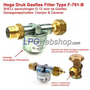 High-pressure LPG filter F-701-B with SHELL Female G.12 x G.12 Male - Straight connections