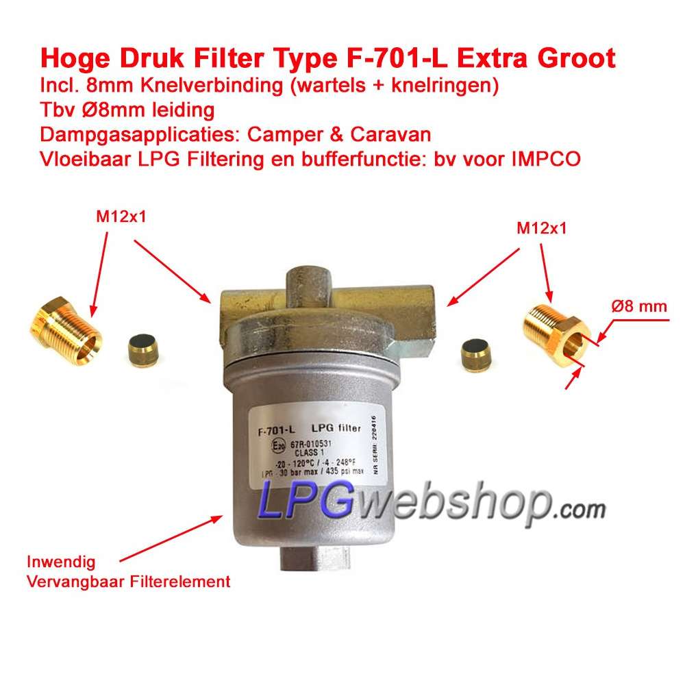 LPG Filter High Pressure incl. 8mm connections - High Capacity LPG Filter High Pressure incl. 8mm connections - High Capacity