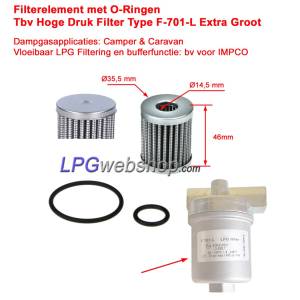 Elemento filtrante + O-rings para kit de reparo de filtro de GLP tipo F-701-SL