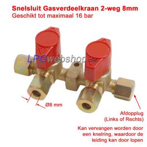 Schnellschließendes Gasverteilerventil, 2-Wege-Klemmverschraubung Ø8 mm (Dampfgas-Absperrventil)