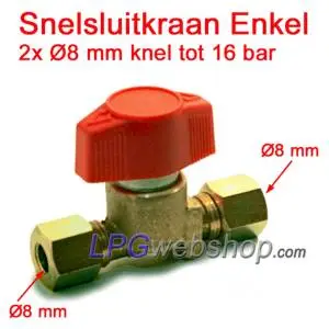 Single Quick Gas Valve 2x Ø8mm compression Coupling (Propane Shut Off Valve)