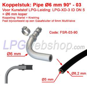 Acoplamiento LPG-FIT Tubería Ø6 mm 90° FSR-03-90 para Tubería de Plástico LPG-XD-3 (6mm)