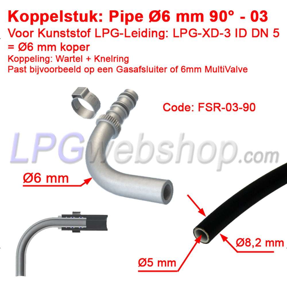 Raccord LPG-FIT Ø 6 mm 90° FSR-03-90 pour tube plastique LPG-XD-3 (6 mm) Raccord LPG-FIT Ø 6 mm 90° FSR-03-90 pour tube plastique LPG-XD-3 (6 mm)