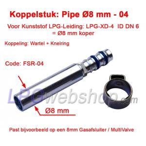 Pieza de acoplamiento LPG-FIT Tubería Ø8 mm FSR-04 para Tubería de Plástico LPG-XD-4 (8mm)
