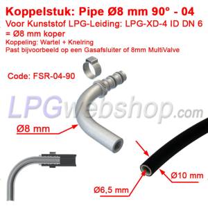 Peça de acoplamento Tubo GLP-FIT Ø8 mm 90° FSR-04-90 para Tubo Plástico LPG-XD-4 (8mm)