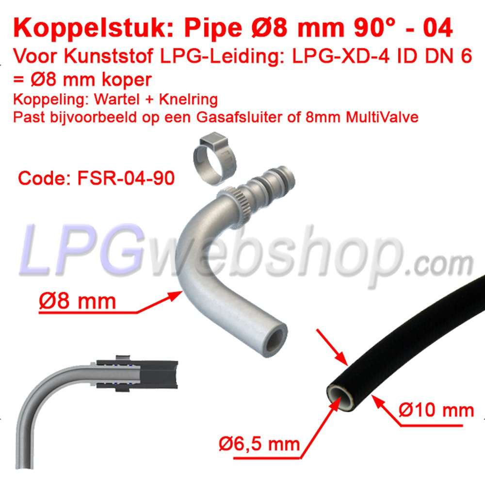 Pieza de acoplamiento LPG-FIT Tubería Ø8 mm 90° FSR-04-90 para Tubería de Plástico LPG-XD-4 (8mm) Pieza de acoplamiento LPG-FIT Tubería Ø8 mm 90° FSR-04-90 para Tubería de Plástico LPG-XD-4 (8mm)