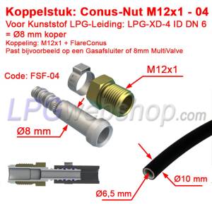 Raccord conique LPG-FIT M12x1 Ø8 mm FSF-04 pour tube plastique LPG-XD-4 (8 mm)