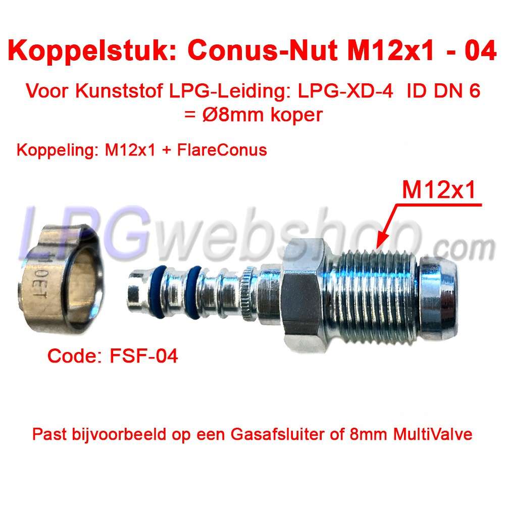 Pieza de acoplamiento LPG-FIT Cono-Tuerca M12x1 Ø8mm FSF-04 para Tubo Plástico LPG-XD-4 (8mm) Pieza de acoplamiento LPG-FIT Cono-Tuerca M12x1 Ø8mm FSF-04 para Tubo Plástico LPG-XD-4 (8mm)