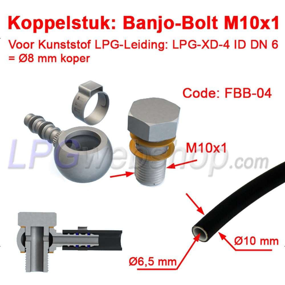 Raccord LPG-FIT Banjo-Bolt M10x1 FBB-C-04 pour tuyau en plastique LPG-XD-4 (8 mm) Raccord LPG-FIT Banjo-Bolt M10x1 FBB-C-04 pour tuyau en plastique LPG-XD-4 (8 mm)