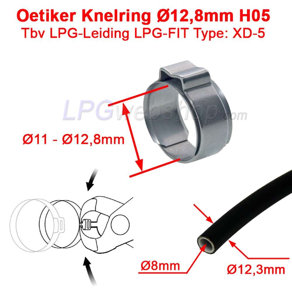Oetiker-Kompressionsring Ø12,8 mm H05 für LPG-Rohr LPG-FIT Typ: XD-5 Oetiker-Kompressionsring Ø12,8 mm H05 für LPG-Rohr LPG-FIT Typ: XD-5
