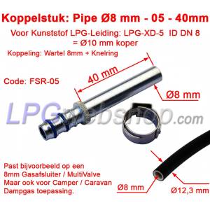 LPG-FIT Coupling piece LPG-FIT Pipe Ø8mm L40mm FSR-05 for Plastic Pipe LPG-XD-5 (10mm)