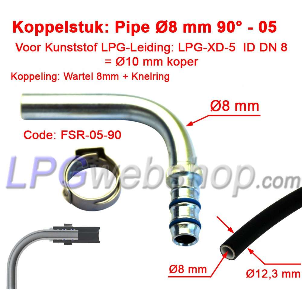 Acoplamiento de tubería LPG-FIT Ø8 mm 90° FSR-05-90 para tubería de plástico LPG-XD-5 (10 mm) Acoplamiento de tubería LPG-FIT Ø8 mm 90° FSR-05-90 para tubería de plástico LPG-XD-5 (10 mm)