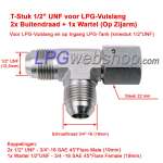 T-stuk 3x 1/2"UNF 2x Buitendraad 1x Wartel op Zijarm tbv LPG-Vulslang