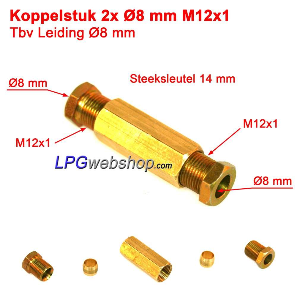 Connection LPG Pipe 2 x 8mm compression (M12x1) Swivel Connection LPG Pipe 2 x 8mm compression (M12x1) Swivel