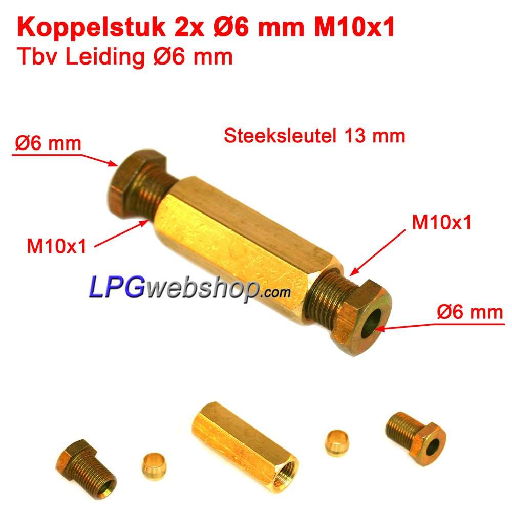 Connection LPG Pipe 2 x 6mm compression (M10x1) Barrel Compression Nut Connection LPG Pipe 2 x 6mm compression (M10x1) Barrel Compression Nut