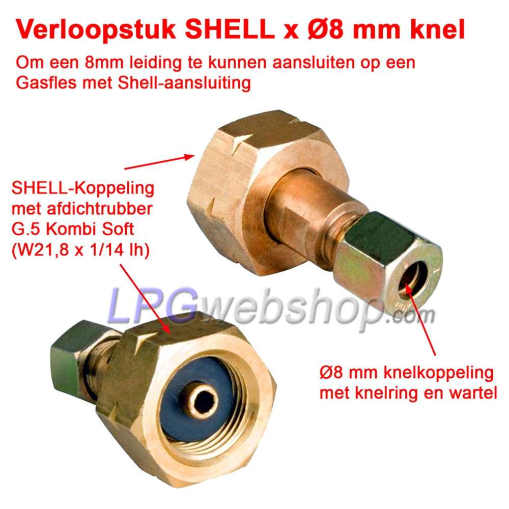 Acoplamiento SHELL (G.5) x 8 mm para bombona de gas GLP Acoplamiento SHELL (G.5) x 8 mm para bombona de gas GLP
