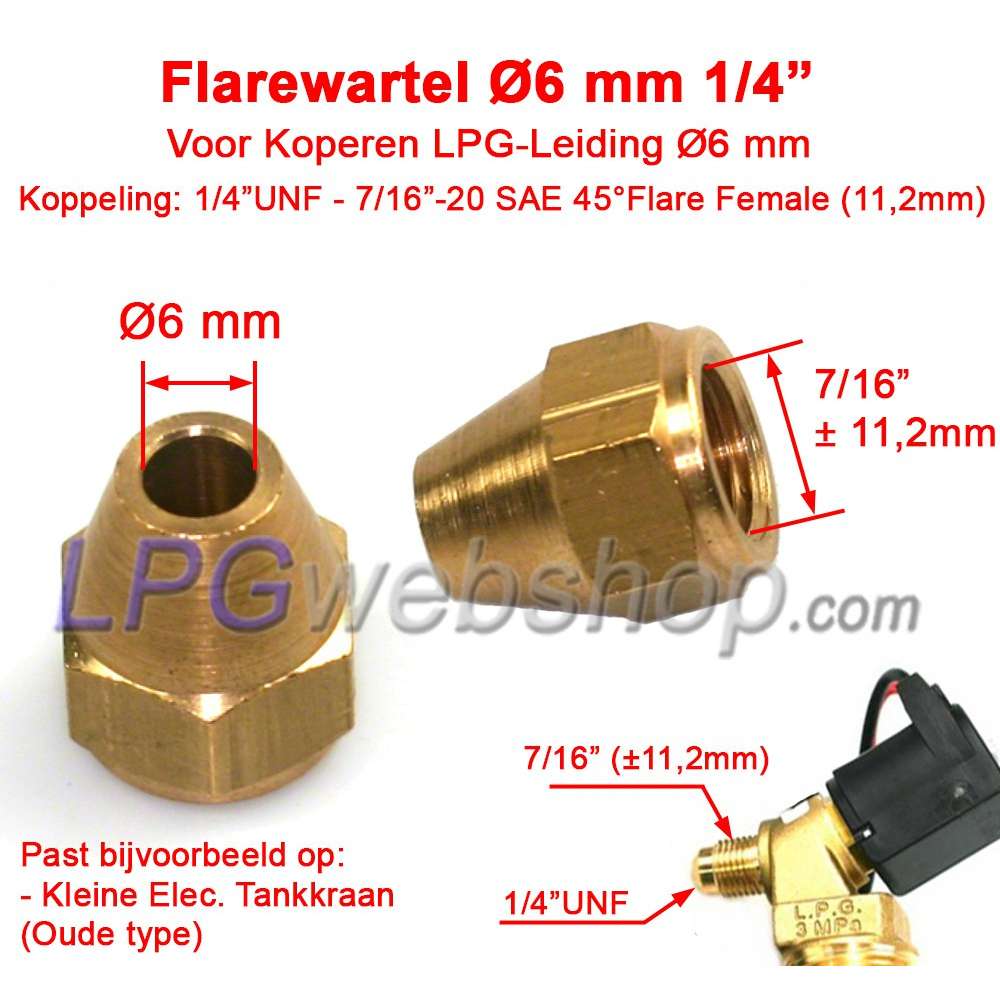 Dado svasato piccolo da 6 mm per Tubo in rame sul rubinetto del serbatoio 1/4" UNF - Attacco svasato Dado svasato piccolo da 6 mm per Tubo in rame sul rubinetto del serbatoio 1/4" UNF - Attacco svasato