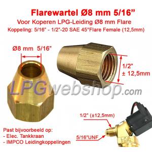 Flare Nut 8mm for copper pipe 5/16" UNF flare connection on extraction valve 5/16 Inch