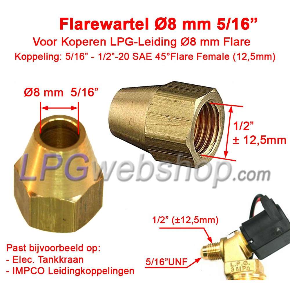 Flare Nut 8mm for copper pipe 5/16" UNF flare connection on extraction valve 5/16 Inch Flare Nut 8mm for copper pipe 5/16" UNF flare connection on extraction valve 5/16 Inch