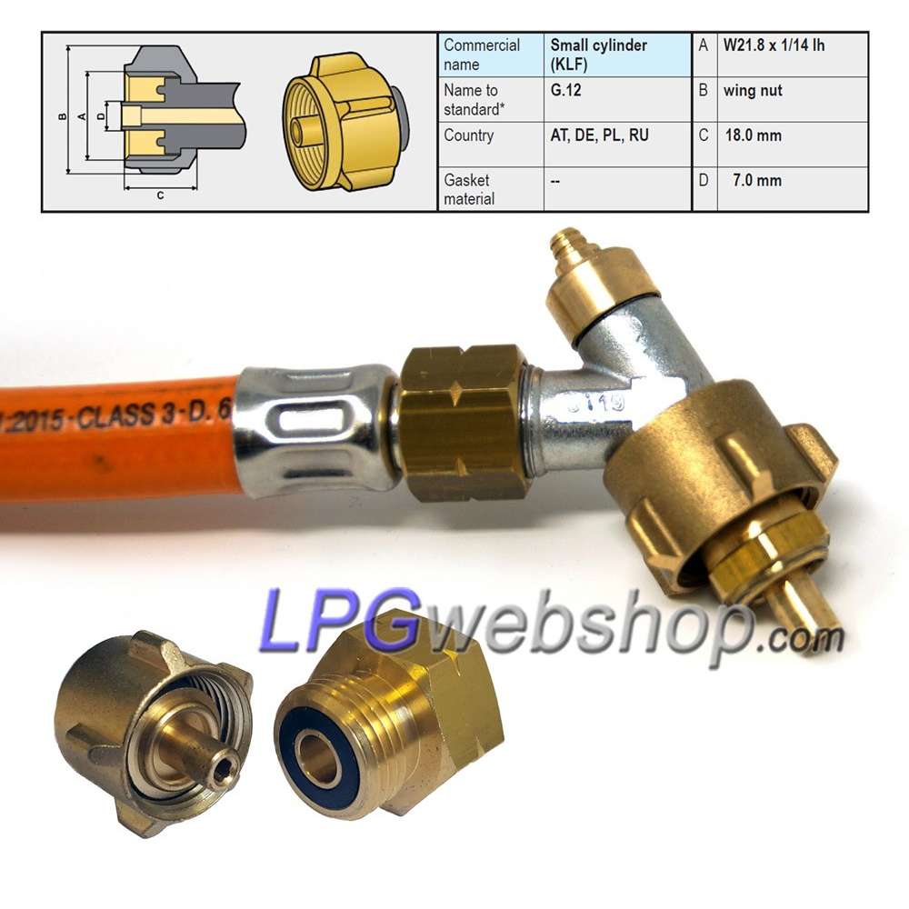 Manguera de gas de alta presión de 450 mm M20 x KLF (G.12) con válvula de seguridad Manguera de gas de alta presión de 450 mm M20 x KLF (G.12) con válvula de seguridad