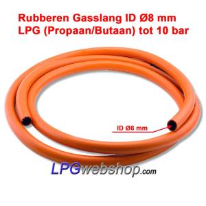 Rubber Gas Hose ID Ø8 mm LPG (Propane/Butane) max 10 bar - per meter