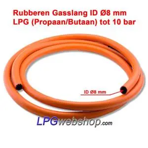 Rubber Gas Hose ID Ø8 mm LPG (Propane/Butane) max 10 bar - per meter