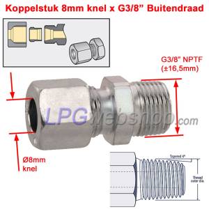 Koppelstuk 8mm knel x G3/8” Buitendraad