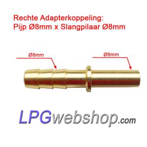 Acoplamiento adaptador recto: Tubo Ø8mm x Pilar de manguera Ø8mm