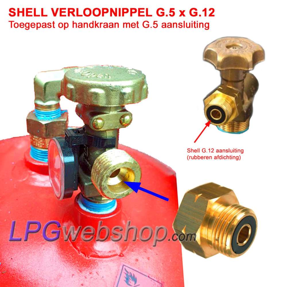 Adaptateur avec joint en caoutchouc SHELL G.5 Kombi (G.2 / G.4 / G.8) x G.12 - pour bouteille de gaz Adaptateur avec joint en caoutchouc SHELL G.5 Kombi (G.2 / G.4 / G.8) x G.12 - pour bouteille de gaz