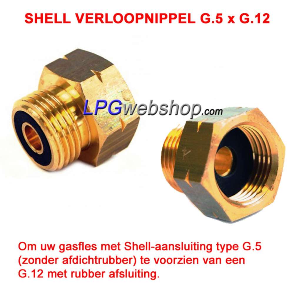 Redutor com vedação de borracha SHELL G.5 Kombi (G.2 / G.4 / G.8) x G.12 - para garrafa de gás Redutor com vedação de borracha SHELL G.5 Kombi (G.2 / G.4 / G.8) x G.12 - para garrafa de gás