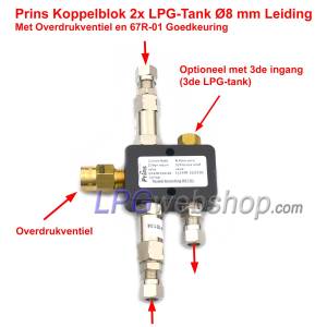 Prins Coupling Block for 2x (3x) LPG Tanks Ø8mm Pipe with Pressure Relief Valve
