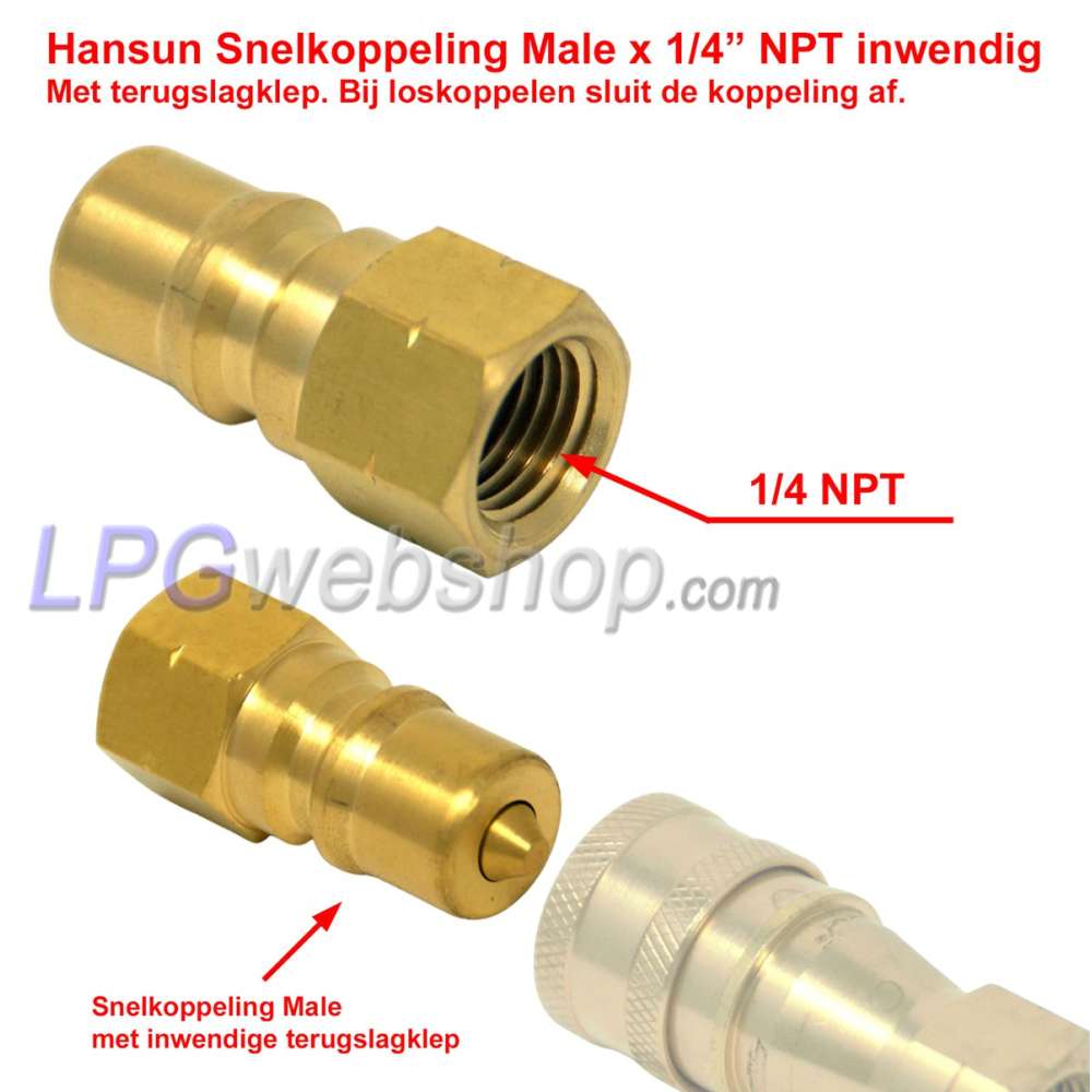 Hansun Schnellkupplung männlich x 1/4 Zoll NPT innen mit Rückschlagventil Hansun Schnellkupplung männlich x 1/4 Zoll NPT innen mit Rückschlagventil
