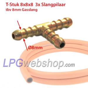 Raccord en T 8x8x8mm 3x raccord cannelé Ø8 mm - pour tuyau de gaz