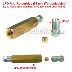 Clapet anti-retour GPL Ø8mm M14x1 - Haute pression (max 30bar) Clapet anti-retour GPL liquide