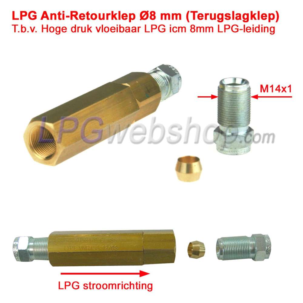 Válvula antirretorno para GLP Ø8 mm M14x1 - Alta presión (máx. 30 bar) Válvula antirretorno para GLP líquido Válvula antirretorno para GLP Ø8 mm M14x1 - Alta presión (máx. 30 bar) Válvula antirretorno para GLP líquido