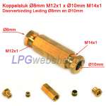 Koppelstuk LPG-Leiding Ø8mm M12x1 x Ø10mm M14x1-Wartel