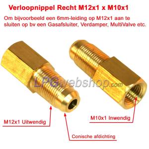 Reducing nipple Straight M12x1 Male thread x M10x1 Internal - Length 37mm