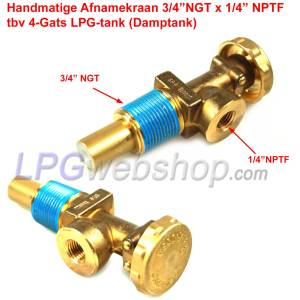 Válvula de toma manual Rotarex (válvula de tanque) 3/4”NGT x 1/4” NPT para tanque de GLP de 4 orificios (tanque de vapor)