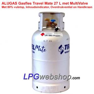 Hervulbare Aluminium MultiValve LPG-Gasfles 27L - 80%-Vulstop Alugas Travel Mate