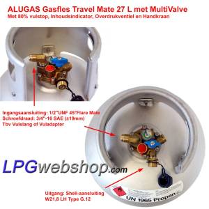 Bouteille de gaz GPL rechargeable en aluminium Polyvanne 27 L - Arrêt de remplissage à 80 % Alugas Travel Mate